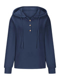 MQTIME  -  Drawstring Quarter Button Long Sleeve Hoodie