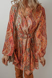 MQTIME  -  Tied Printed Balloon Sleeve Mini Dress