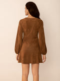 MQTIME  -  Notched Button Down Long Sleeve Mini Dress