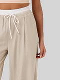 MQTIME  -  Contrast Waistband Drawstring Wide Leg Pants