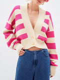 MQTIME  -  Striped Button Down Drop Shoulder Cardigan