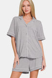MQTIME  -  Button Down Short Sleeve Top and Shorts Lounge Set