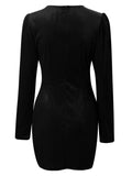 MQTIME  -  Ruched Surplice Long Sleeve Mini Dress