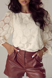 MQTIME  -  Flower Jacquard Flounce Sleeve Blouse