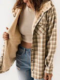 MQTIME  -  Plaid Snap Down Plush Hooded Jacket