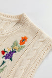 MQTIME  -  Embroidered Cable-Knit Round Neck Sweater Vest