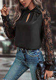 MQTIME  -  Cutout Lace Detail Long Sleeve Blouse