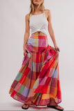 MQTIME  -  Color Block Elastic Waist Maxi Skirt