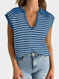 MQTIME  -   Collared Neck Striped Sweater Vest