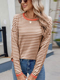 MQTIME  -  Striped Contrast Round Neck Long Sleeve Sweater