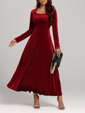 MQTIME  -  Square Neck Long Sleeve Velvet Dress