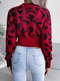 MQTIME  -  Leopard Round Neck Dropped Shoulder Sweater