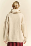 MQTIME  -  V-Neck Dropped Shoulder Sweater with Scarf
