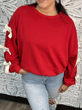 MQTIME  -  Contrast Bow Round Neck Long Sleeve Sweatshirt