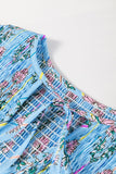 MQTIME  -  Smocked Floral Print Tie Neck Blouse