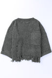 MQTIME  -  Distressed Round Neck Drop Shoulder Sweater