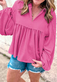 MQTIME  -  Corded Johnny Collar Long Sleeve Babydoll Blouse