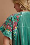 MQTIME  -  Umgee Velvet Embroidery Short Sleeve Blouse
