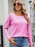 MQTIME  -  Striped Contrast Round Neck Long Sleeve Sweater