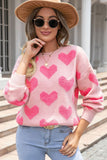 MQTIME  -  Valentine's Day Heart Jacquard Round Neck Sweater