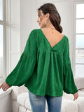 MQTIME  -  Plus Size Texture V-Neck Long Sleeve Top