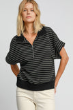 MQTIME  -  Umgee Striped Half Zip Short Sleeve Sweatshirt