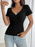 MQTIME  -  Devine Decorative Button Short Sleeve T-Shirt