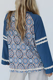 MQTIME  -  Lace Detail Geometric Round Neck Long Sleeve Top