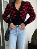 MQTIME  -  Valentine’s Day Heart V-Neck Cropped Cardigan