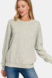 MQTIME  -  Zenana Washed Round Neck Dropped Shoulder Sweatshirt