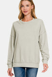 MQTIME  -  Zenana Washed Round Neck Dropped Shoulder Sweatshirt