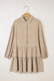 MQTIME  -  Tiered Collared Neck Balloon Sleeve Shirt Dress