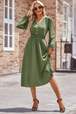 MQTIME  -  Smocked V-Neck Flounce Sleeve Midi Dress