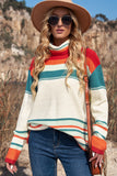 MQTIME  -  Contrast Striped Turtleneck Dropped Shoulder Sweater
