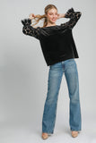 MQTIME  -  Polka Dot Lace Long Sleeve Round Neck Blouse