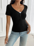 MQTIME  -  Devine Decorative Button Short Sleeve T-Shirt