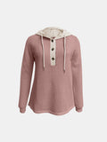MQTIME  -  Full Size Waffle-Knit Contrast Long Sleeve Hoodie