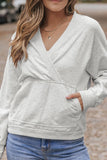 MQTIME  -  Surplice Long Sleeve Sweatshirt with Pocket