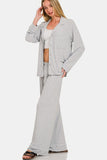 MQTIME  -  Button Down Long Sleeve Top and Pants Lounge Set