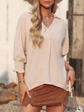 MQTIME  -  Johnny Collar Three-Quarter Sleeve Blouse