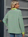 MQTIME  -  Striped Johnny Collar Long Sleeve Sweatshirt