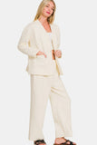 MQTIME  -  Quilted Button Up Long Sleeve Top and Pants Lounge Set