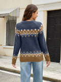 MQTIME  -  Contrast Round Neck Long Sleeve Sweater