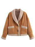 MQTIME  -  Fuzzy Collared Neck Long Sleeve Jacket
