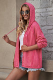 MQTIME  -  Exposed Seam Zip Up Long Sleeve Drawstring Hoodie