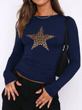 MQTIME  -  Devine Star Round Neck Long Sleeve T-Shirt