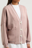 MQTIME  -  Contrast Trim V Neck Button Up Cardigan