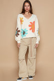 MQTIME  -   POL V-Neck Long Sleeve Flower Fringe Sweater