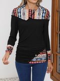 MQTIME  -   Printed Collared Neck Long Sleeve Blouse