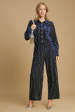 MQTIME  -  Full Size Elastic Waist Striped Wide Leg Velvet Pants